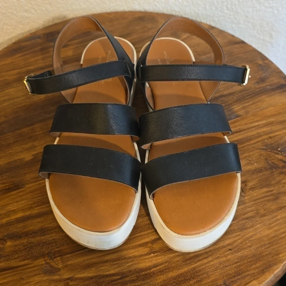 Mila Paoli Womens Black Italian Leather Platform Sandals Strappy Neutral Sz.10.5